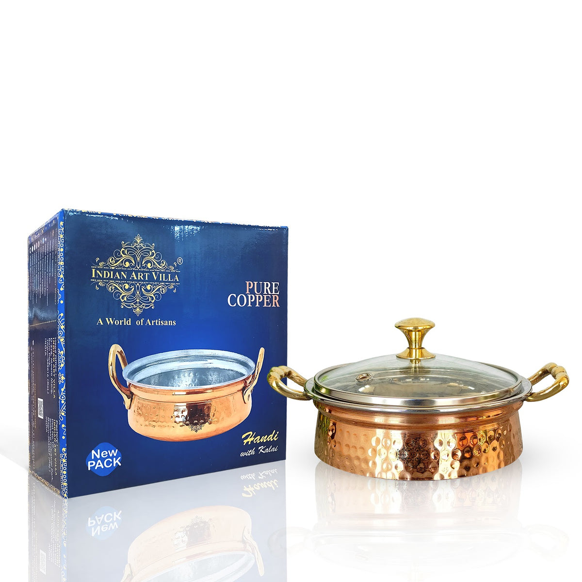 Buy Indian Art Villa Steel Copper Handi/Casserole Bowl With Induction  Bottom & Brass Knob and Handle, Cookware, Serveware, Tableware, Dinnerweare  Online - Indian Art Villa