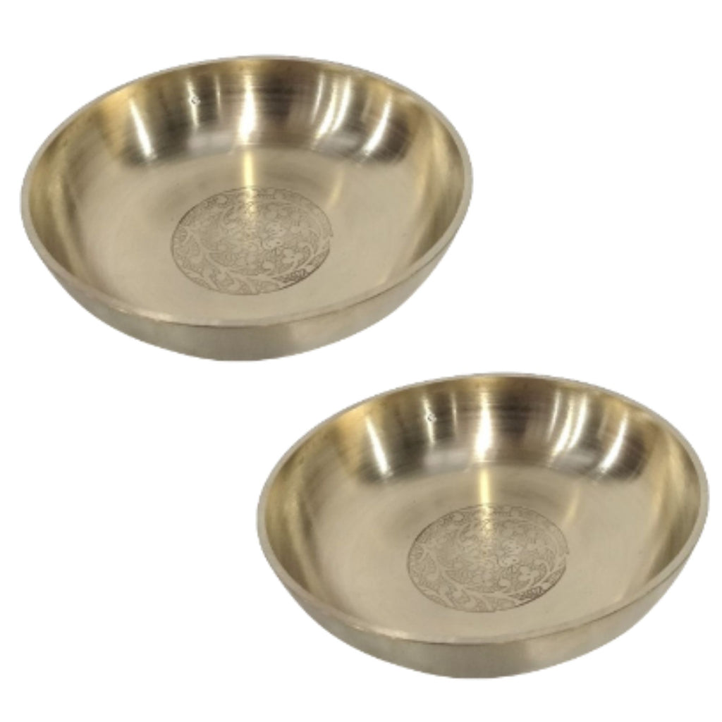 IndianArtVilla Handmade Pure Brass Rice Plate With Matt Embossed Design, Serveware, Dinnerware