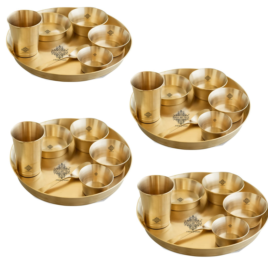 IndianArtVilla Pure Brass Matt Finish Design Thali Set|Dinner Set,  7 Piece