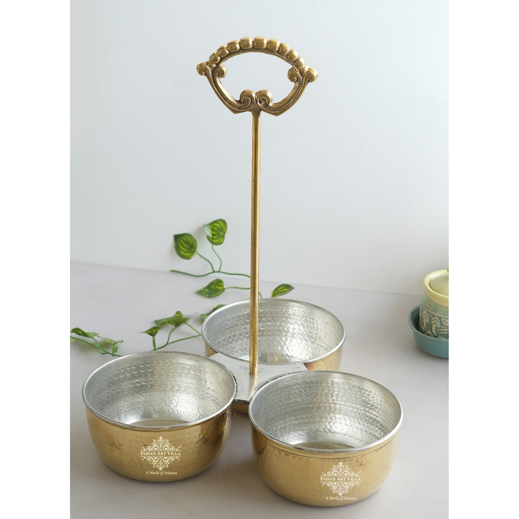 Indian Art Villa Handcrafted Pure Brass Hammered Design with Tin Lining, Vegetable Serving, 850 ml