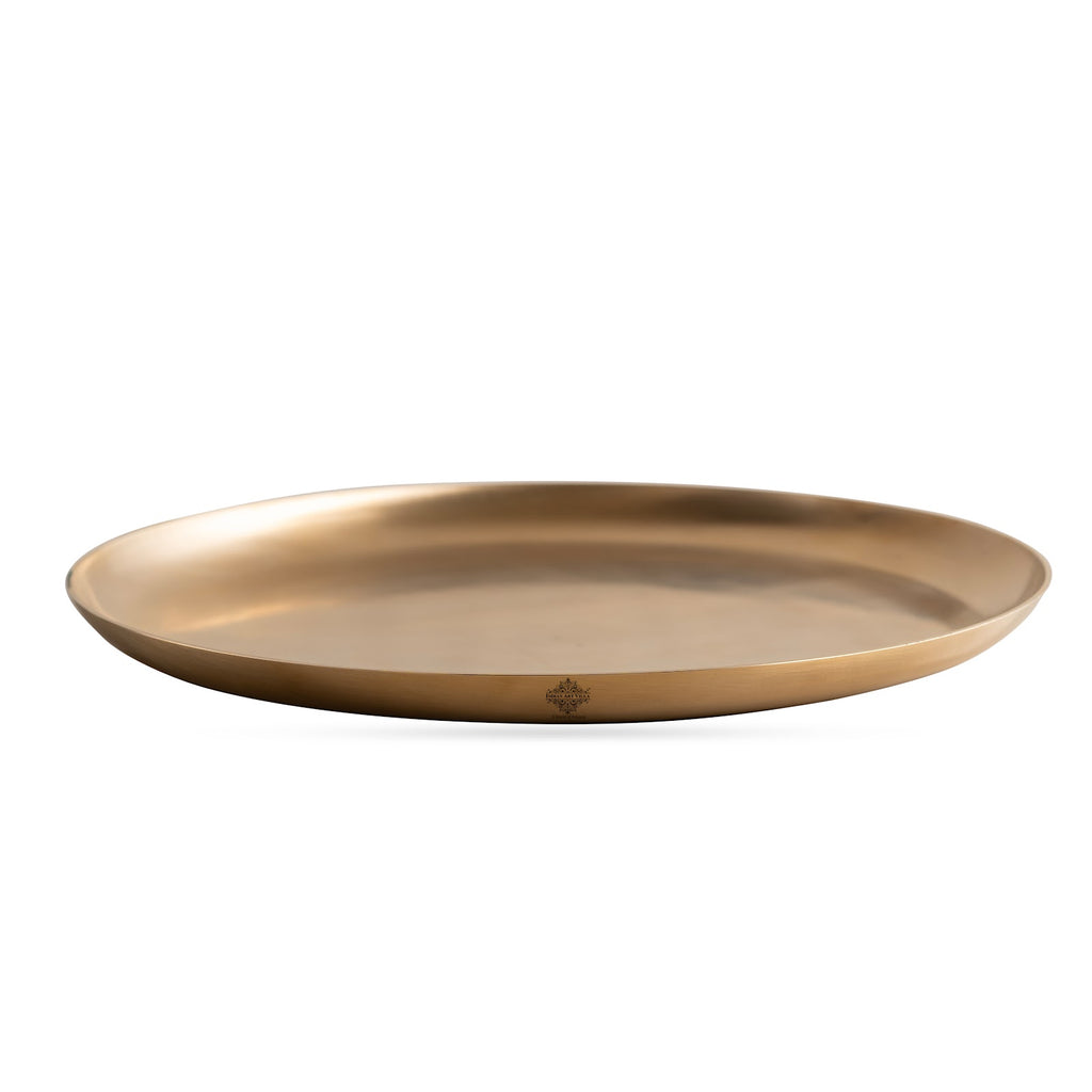 Indian Art Villa Handcrafted Brass Matt Finish Dinner Plate,Timeless Elegance for Your Dining Experience -30 CM