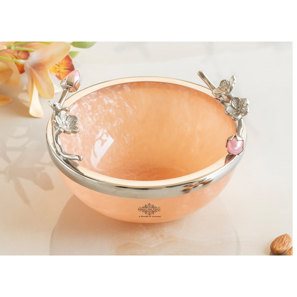 Indian Art Villa Silver Plated Resin Belgium Pink Decorative Bowl, Elegant Serveware & Home Decor, Perfect for Snacks