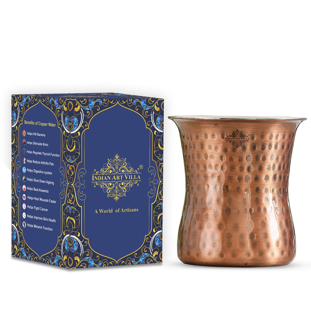 Indian Art Villa, Pure Steel Copper Antique Finish Hammered Curved Design Tumbler- Perfect for Daily use and Festive Occasions