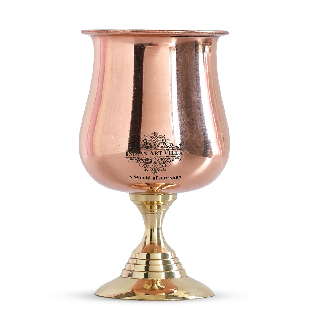 IndianArtVilla Steel Copper Goblet Glass with Brass Botom, Serving Drinking Water, Volume 300 ML, Silver & Brown