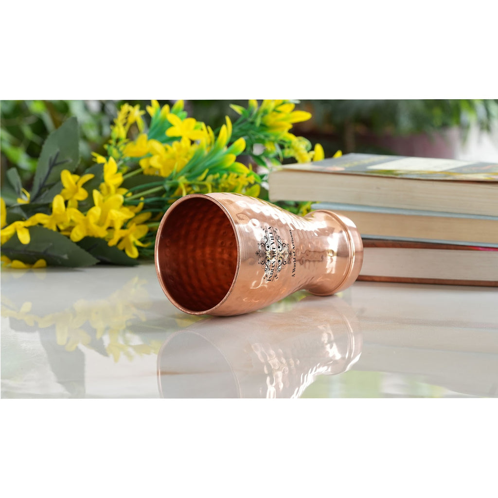 Indian Art Villa Pure Copper Glass Tumbler, Hammered Design, Drink-ware, 450 ML