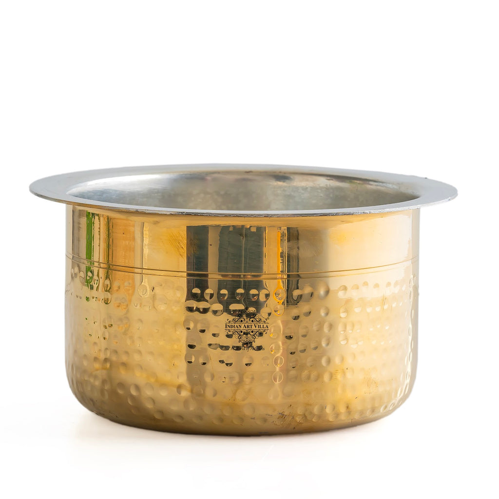 Indian Art Villa, Pure Brass Hammer Design Bhagona  with inside Tin Lining, suitable for cooking & Serving.