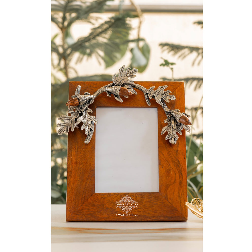 Indian Art Villa Wooden Photo Frame with Leaf & Acorn Design, 17x11 cm  Photo Size – Elegant Decorative Frame for Home Décor.