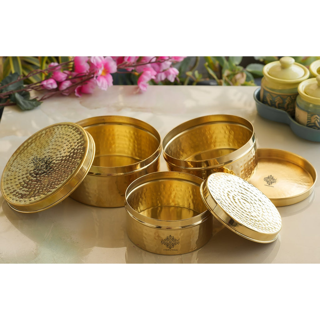 IndianArtVilla Handmade Brass Storage Container Set with Hammered Design - Set of 3