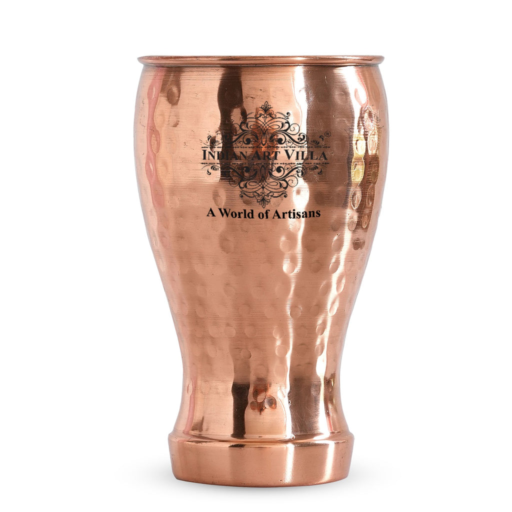 Indian Art Villa Pure Copper Glass Tumbler, Hammered Design, Drink-ware, 450 ML