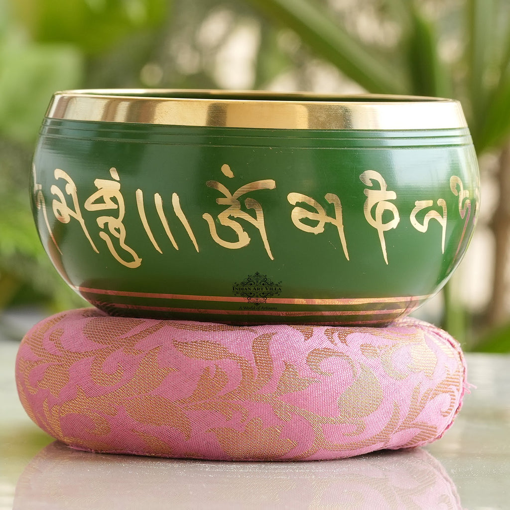 IndianArtVilla Pure Brass Green Designer Tibetan Singing Bowl, Home Decor, Accessories