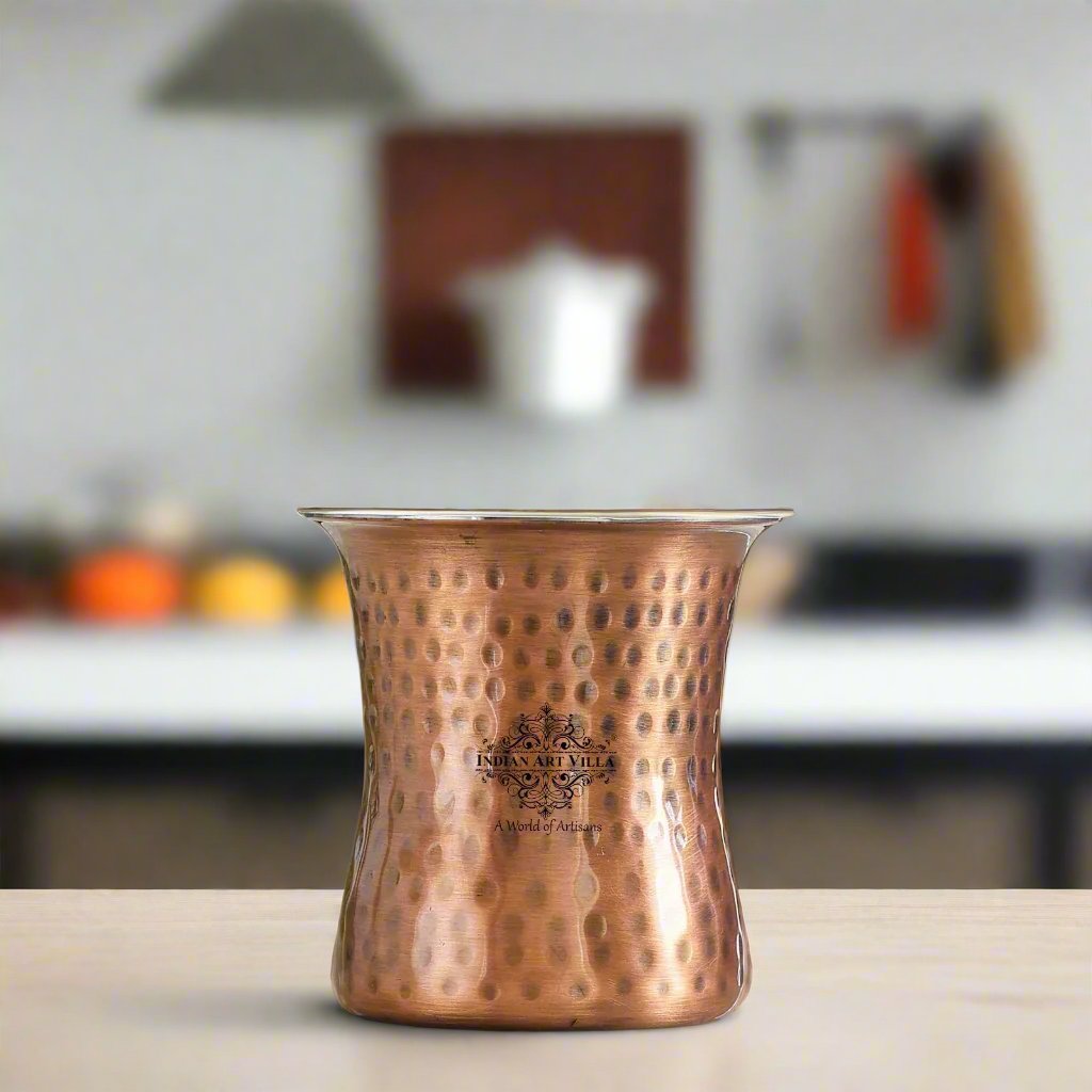 Indian Art Villa, Pure Steel Copper Antique Finish Hammered Curved Design Tumbler- Perfect for Daily use and Festive Occasions