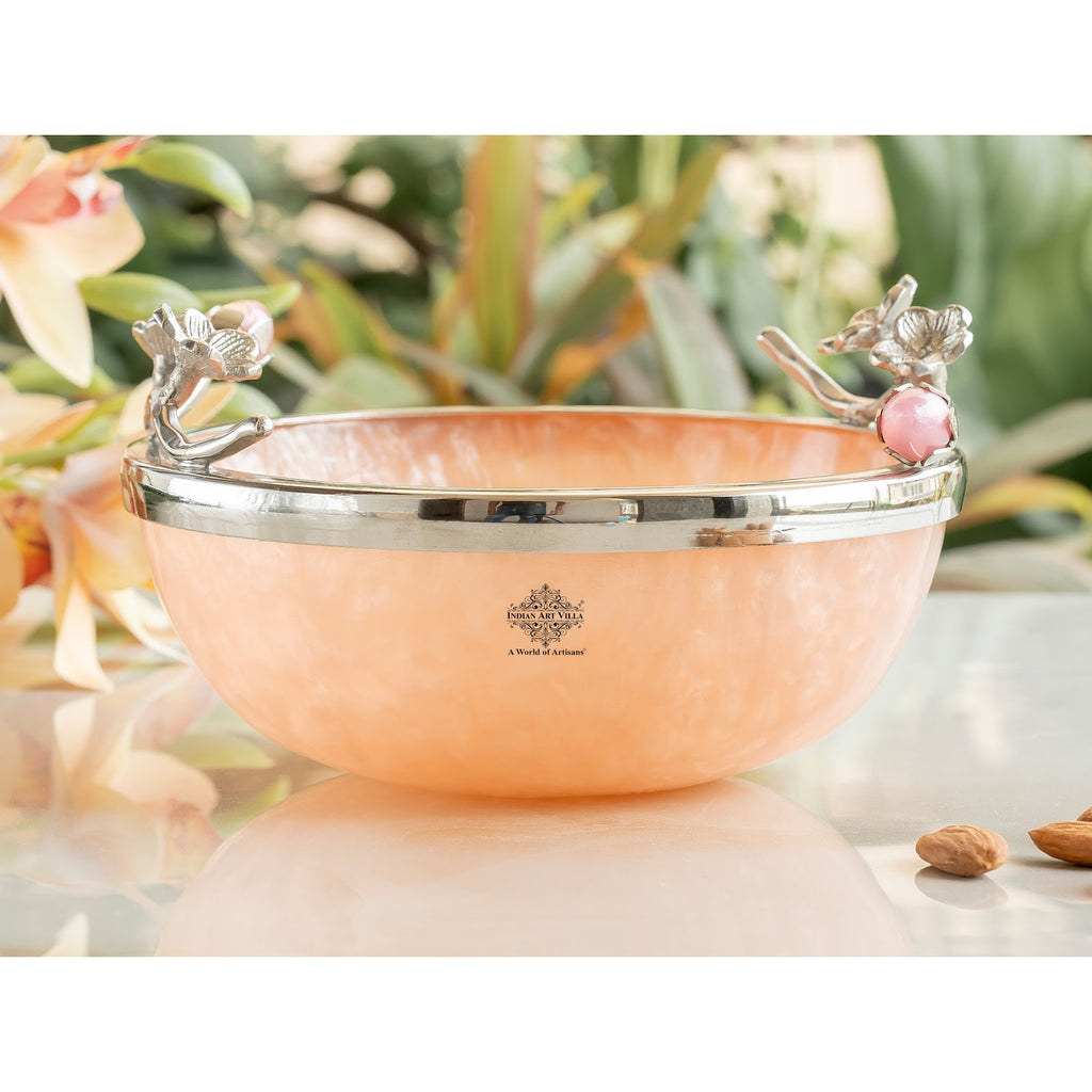 Indian Art Villa Silver Plated Resin Belgium Pink Decorative Bowl, Elegant Serveware & Home Decor, Perfect for Snacks