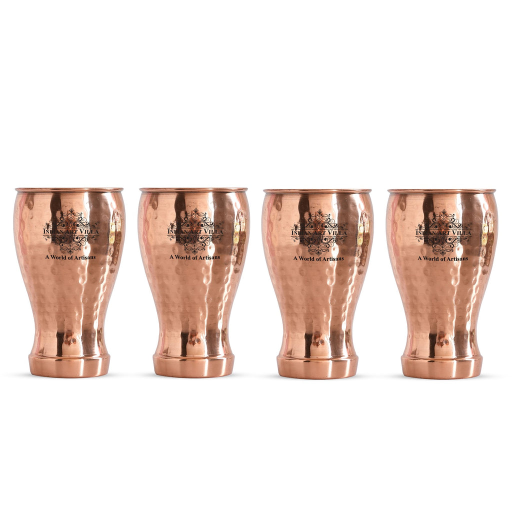 Indian Art Villa Pure Copper Glass Tumbler, Hammered Design, Drink-ware, 450 ML