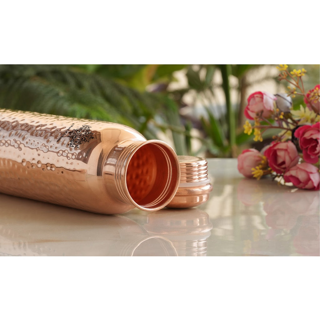 Indian Art Villa Handcrafted Pure Copper Hammered Design Water Bottle, Good for Health, Drinkware