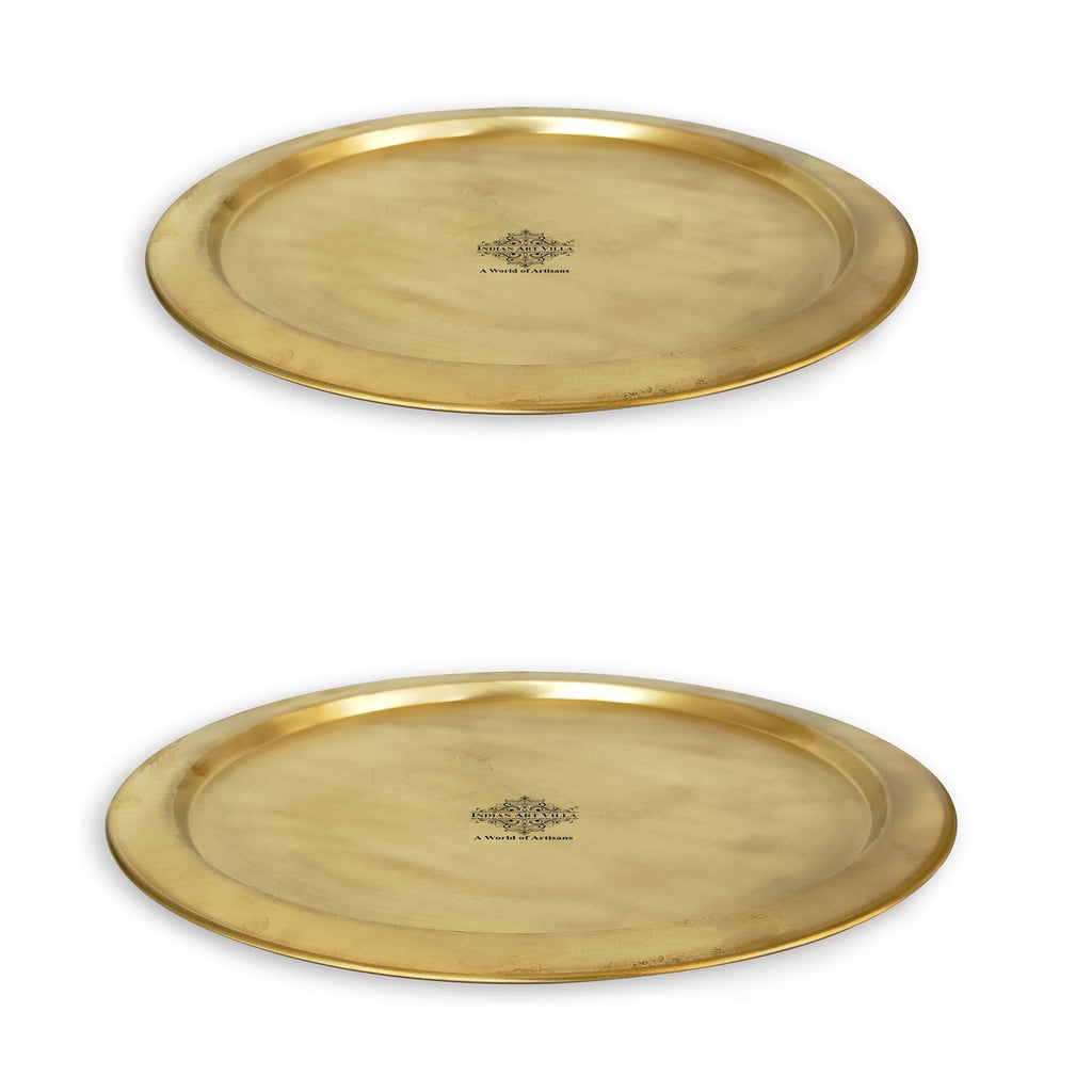 IndianArtVilla Handcrafted Pure Brass Thali | Plate with Matt Finish Design, Tableware, Serveware