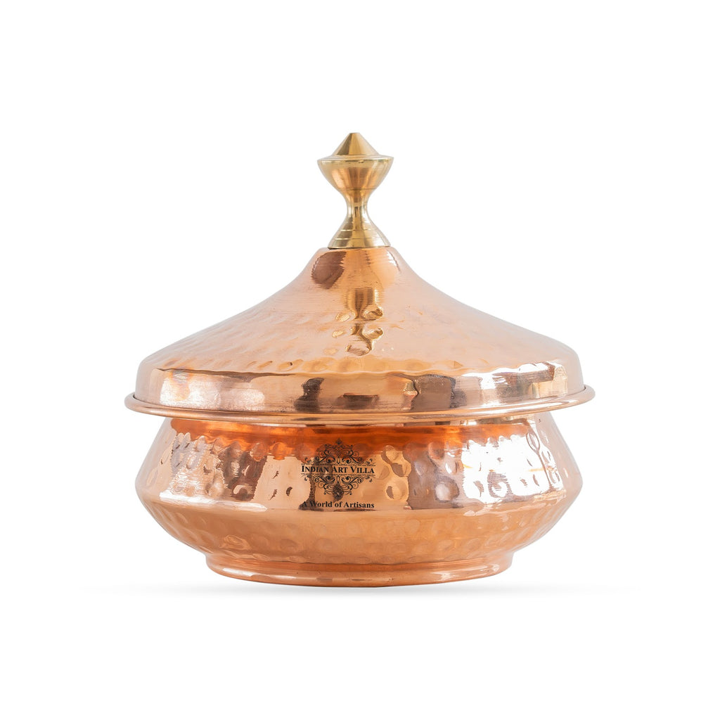 Indian Art Villa Steel Copper Mughlai Handi with Copper Lid and Brass Knob, 330 ML & 1350 ML – Hammered Design Serveware, Perfect for Home & Restaurant Use