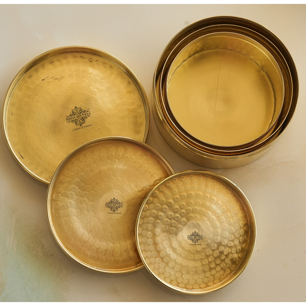 IndianArtVilla Handmade Brass Storage Container Set with Hammered Design - Set of 3