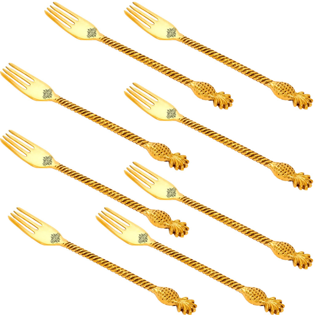 Indian Art Villa Brass Designer Fork,Pineapple Design,Flatware, Gold