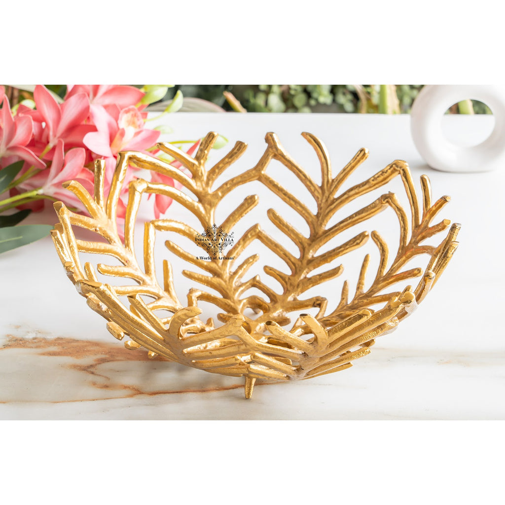 Indian Art Villa Brass Finish Decorative Cutting Basket – 12.6 Inches, Luxury Home Decor Bowl, Ideal for Fruits, Snacks, Festive Gifting