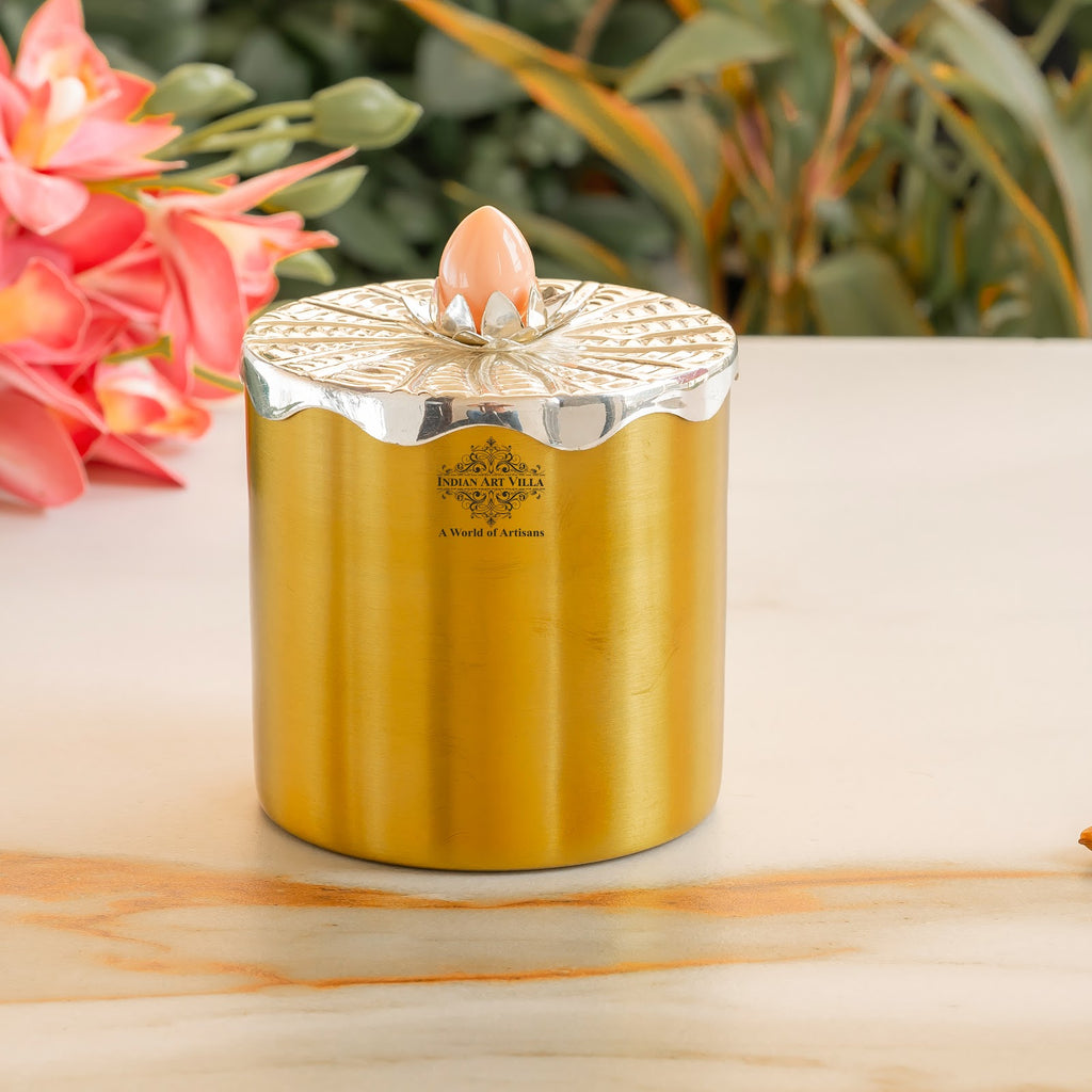 Indian Art Villa Silver-Plated & Brass Multipurpose Box with Lotus Design Lid, Gold & Silver Finish, Elegant Decorative Box for Dry Fruits, Sweets And Gifting