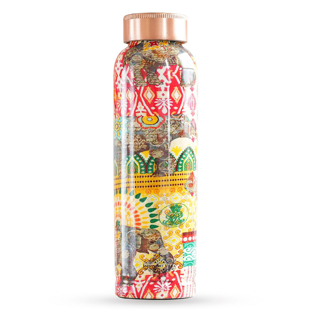 Indian Art Villa, Pure Copper Bottle Rajasthani Meena "Padharo Mhare Desh" Printed theme, Glass Gif Set