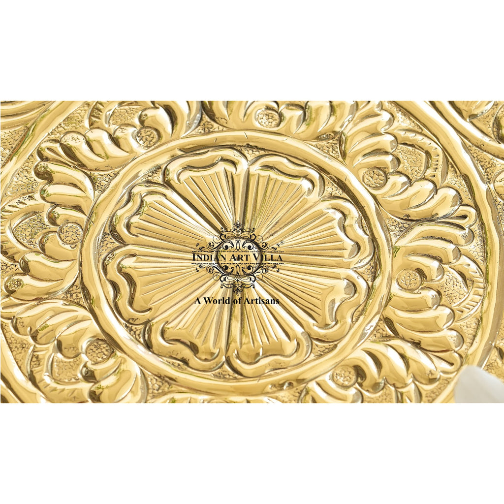 Indian Art Villa Pure Brass Sunflower Design Pooja Thali | Pooja Temple Home