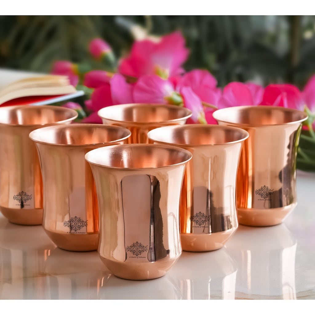 Indian Art Villa Pure Copper Plain Design Glass, Drinkware, Tableware, Heavy Weight with 200 Grams