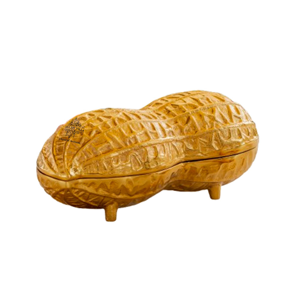 Indian Art Villa Gold Finish Peanut Design Decorative Box– 3x7 Inches, Unique Storage for Dry Fruits