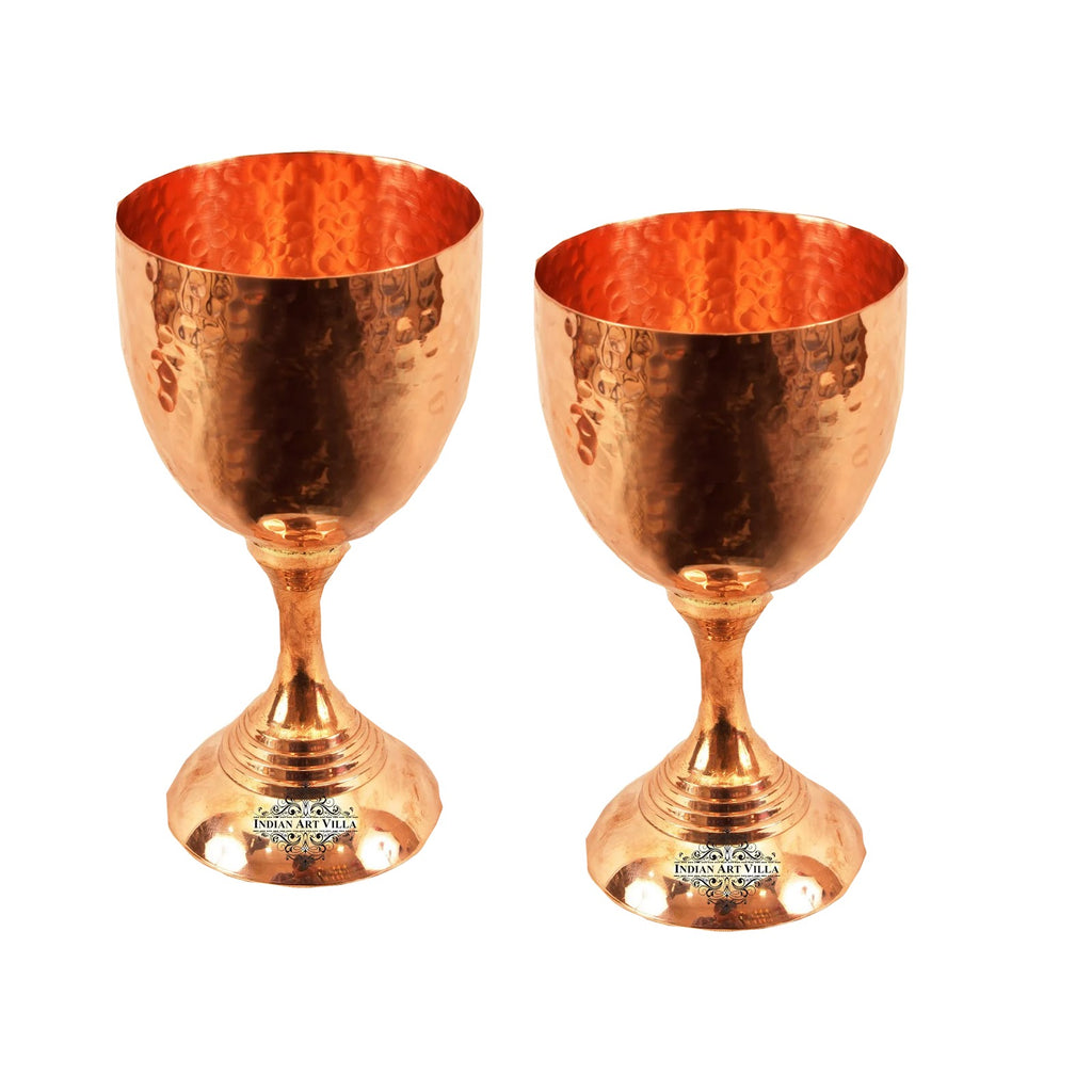 IndianArtVilla Pure Copper Hammered Design Wine Glass with Bottom 250 ML