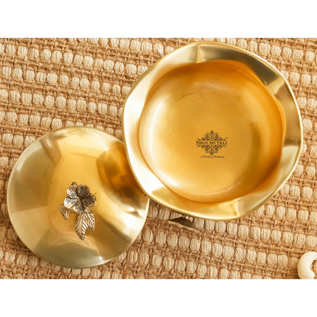 Indian Art Villa Brass Decorative Handi with Ribbon Bowl Design With Designer Lid and 3 Legs