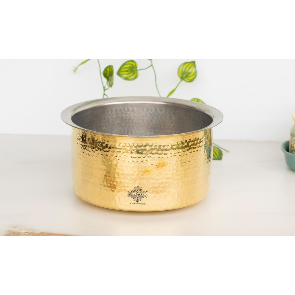 Indian Art Villa Brass Hammered Patila/Bhagona – Traditional Indian Cooking Pot with Tin Lining