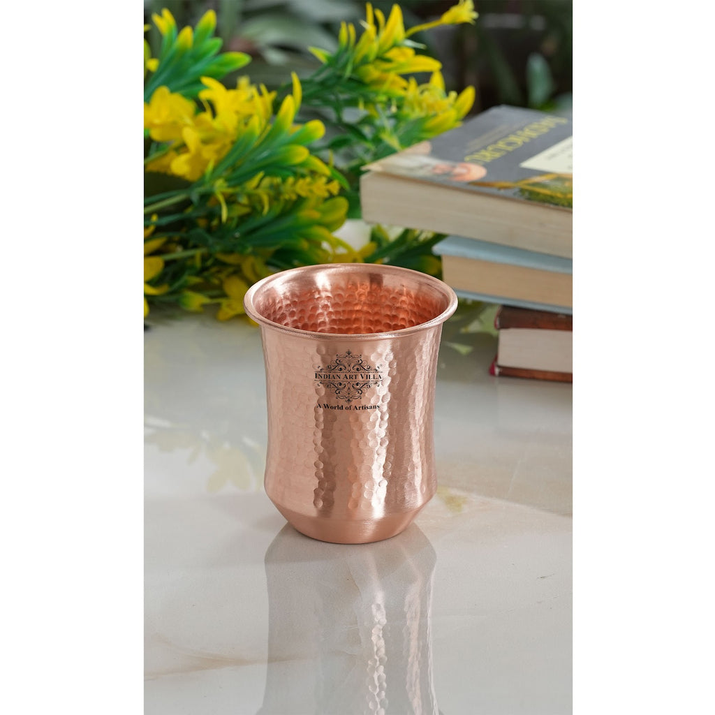 Indian Art Villa Handcrafted Pure Copper Hammered & Smooth Design Glass, Drinkware, Serveware, Tableware