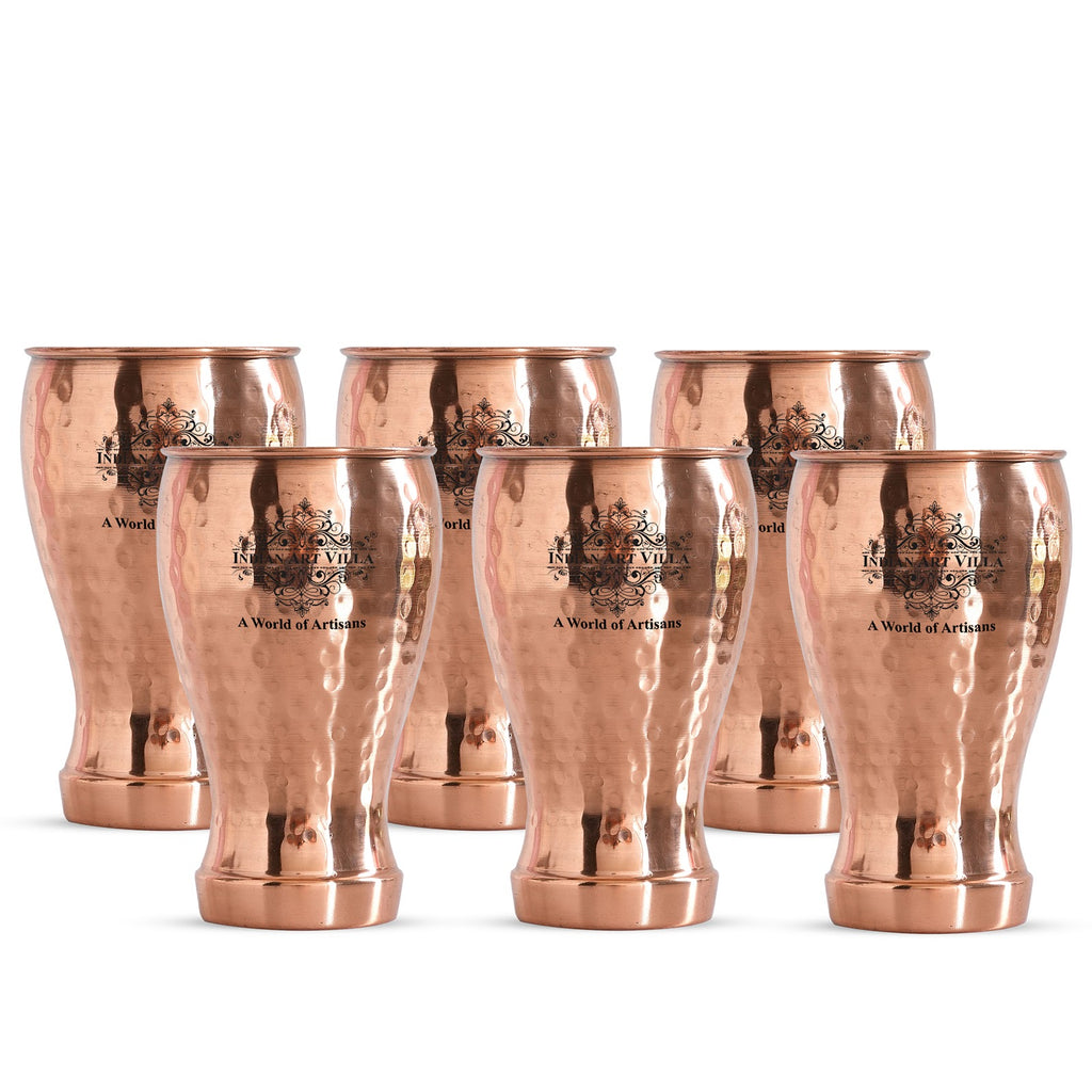 Indian Art Villa Pure Copper Glass Tumbler, Hammered Design, Drink-ware, 450 ML