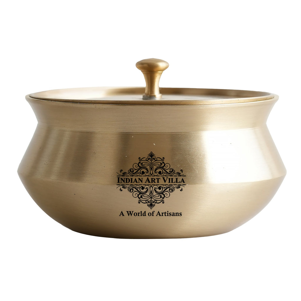 IndianArtVilla Pure Brass Designer Matt Finished Handi with Lid, Tableware, Serveware, 12cm