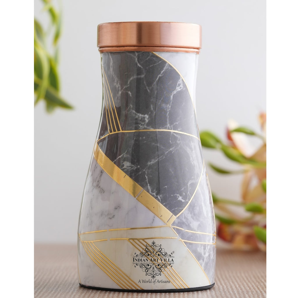 Indian Art Villa Pure Copper Bedrooom Bottle with Gold Marble Print Design, Good For Health, Modern Art Style, 850 ml