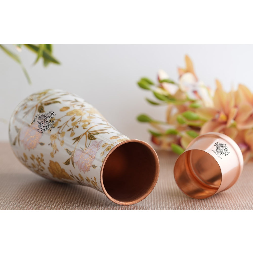 Indian Art Villa Pure Copper Vase Shape Marble Print Design Bedroom Bottle, Drinkware, Ayurveda, Luxury Kitchenware, 1500 ML