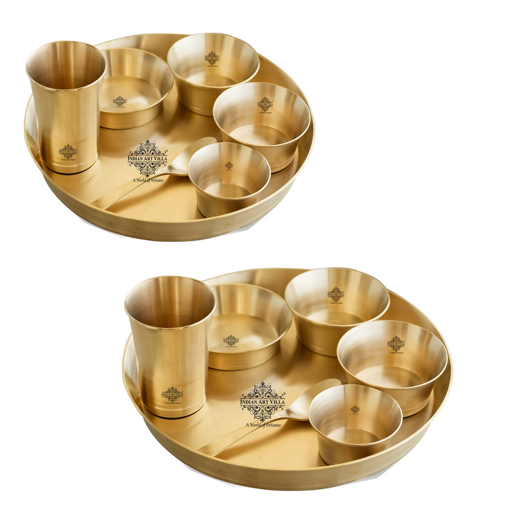 IndianArtVilla Pure Brass Matt Finish Design Thali Set|Dinner Set,  7 Piece