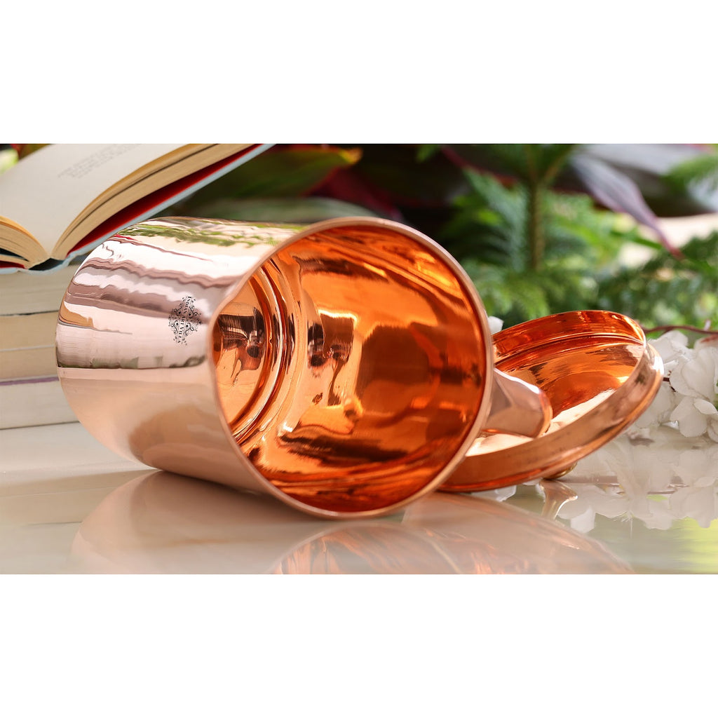 IndianArtVilla Handcrafted Pure Copper Drinkware Gift Set with Shine Finish Design, Good For Health, Drinkware, Serveware Set