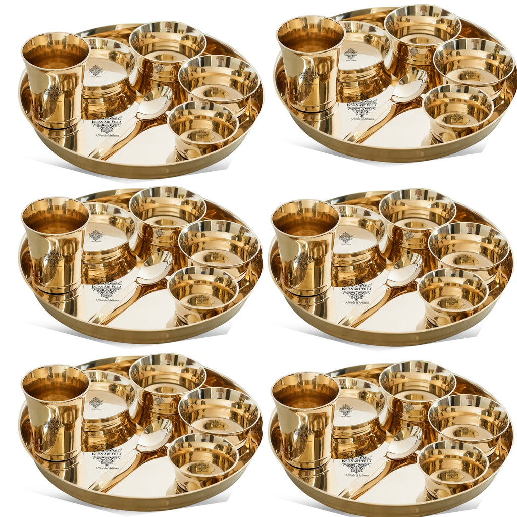 IndianArtVilla Handmade Pure Bronze Shine Finish Design Thali Set|Dinner Set, 7 Piece