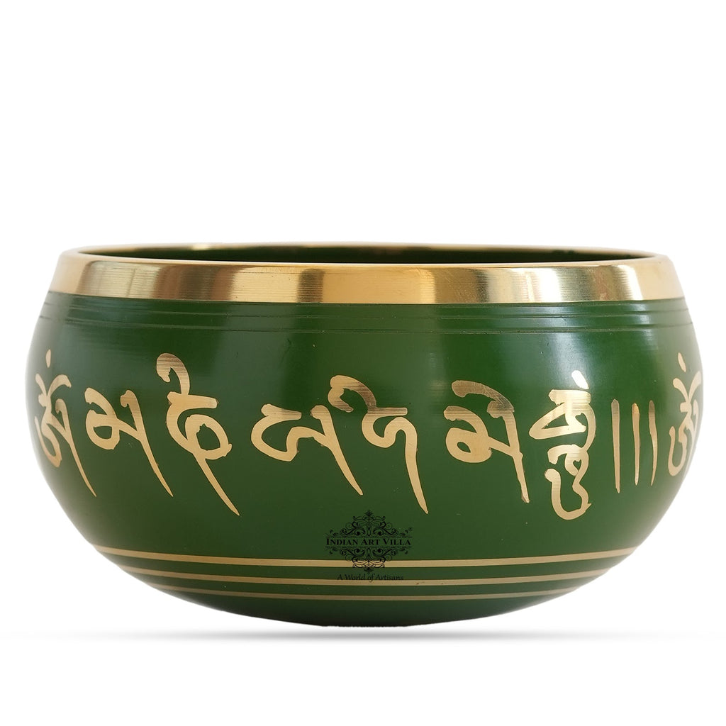 IndianArtVilla Pure Brass Green Designer Tibetan Singing Bowl, Home Decor, Accessories