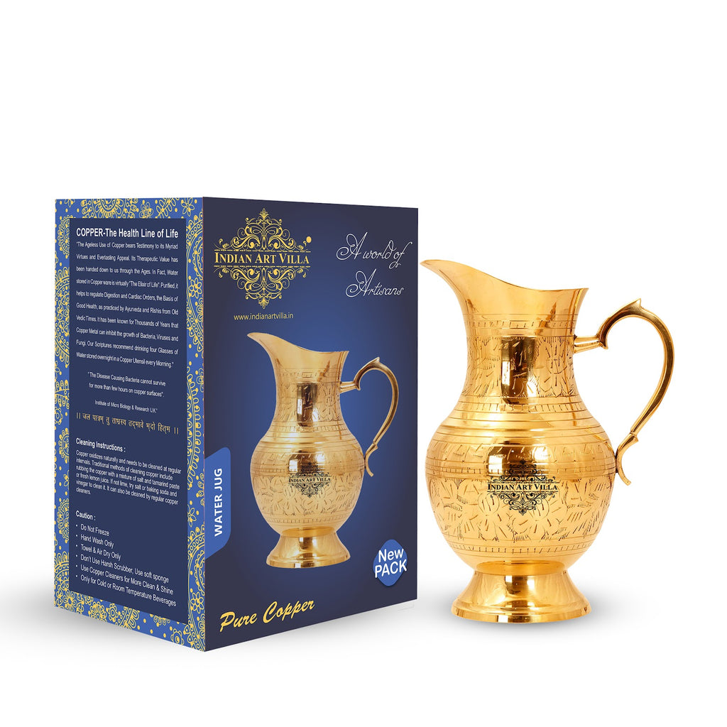 Indian Art Villa Pure Brass Water Jug With Mughlai Design - A Masterpiece of Elegance and Wellness