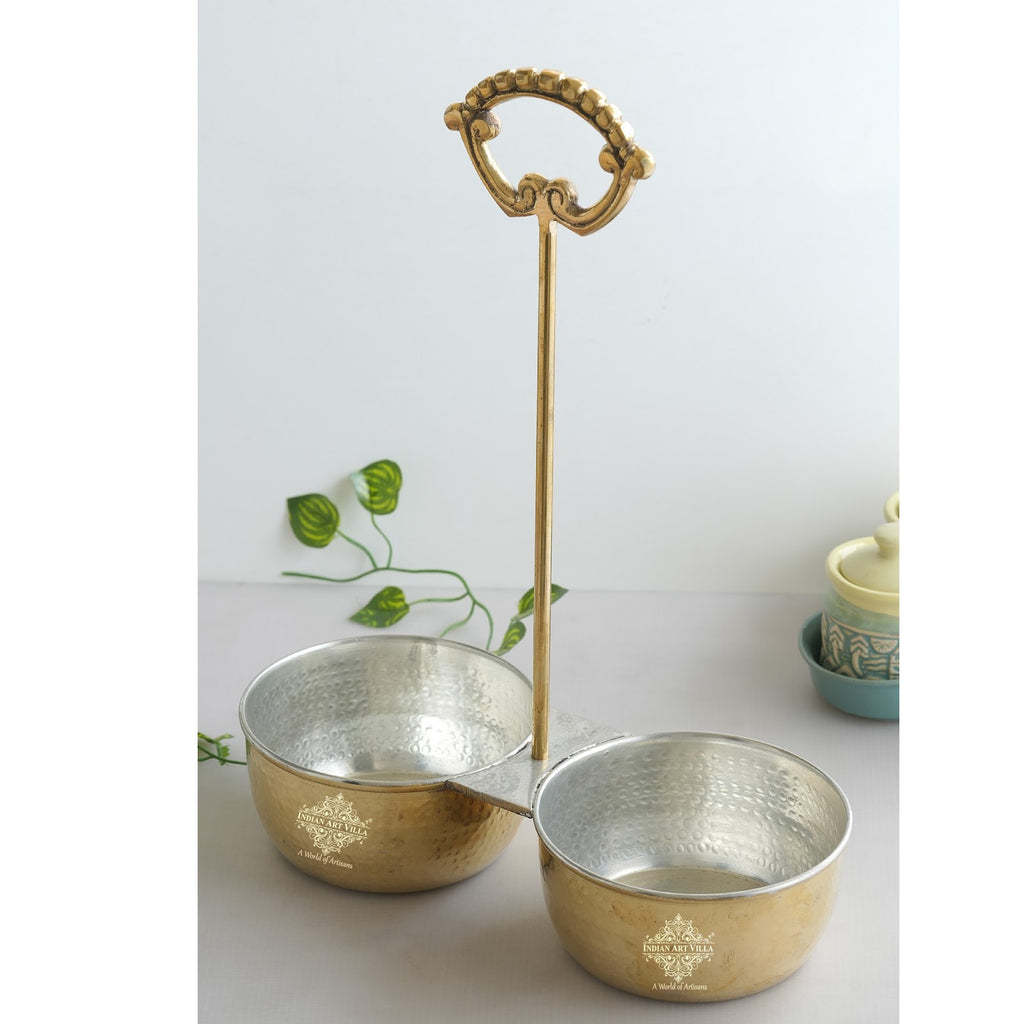 Indian Art Villa Handcrafted Pure Brass Hammered Design with Tin Lining, Vegetable Serving, 850 ml