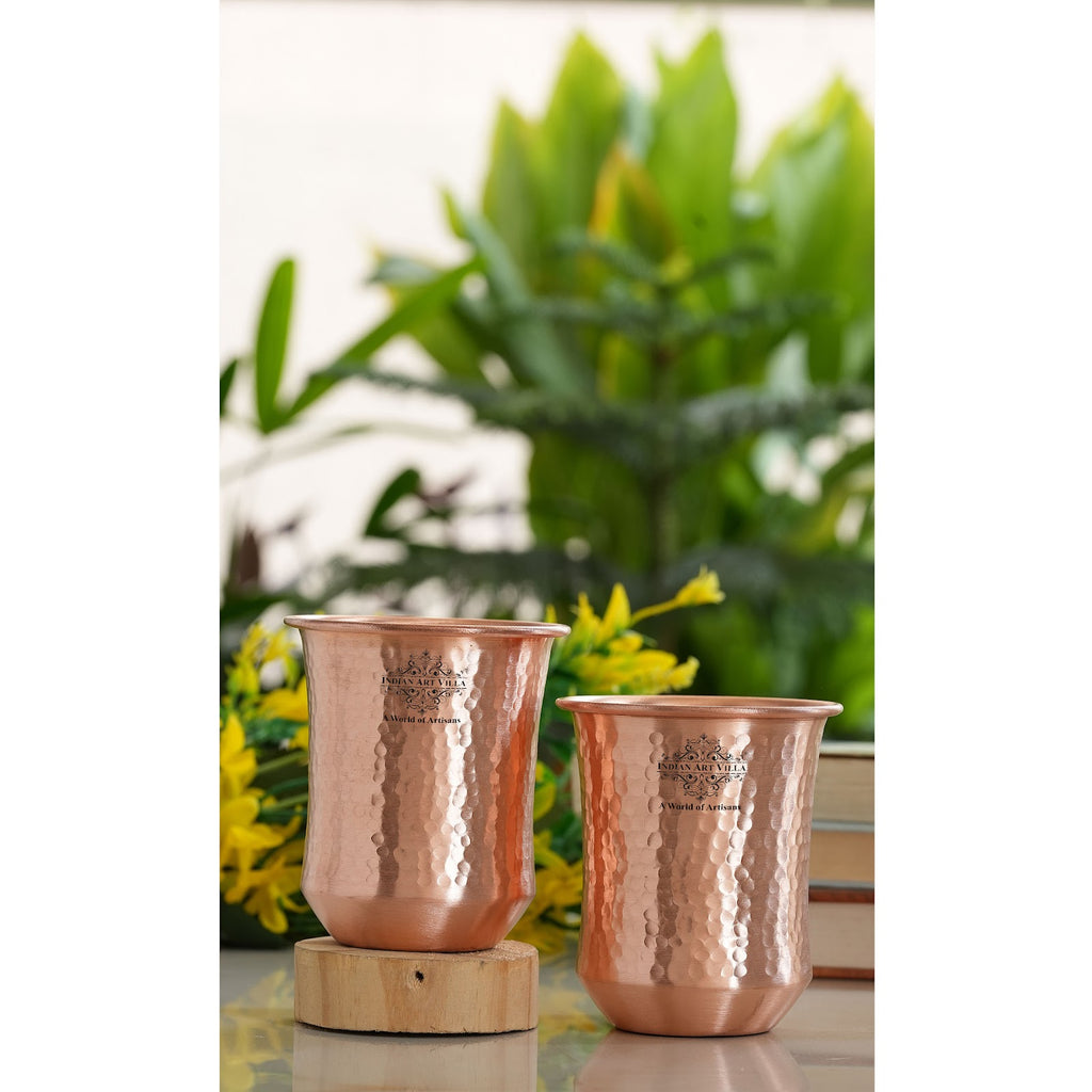 IndianArtVilla Handcrafted Pure Copper Hammered & Smooth Design Glass, Drinkware, Serveware, Tableware