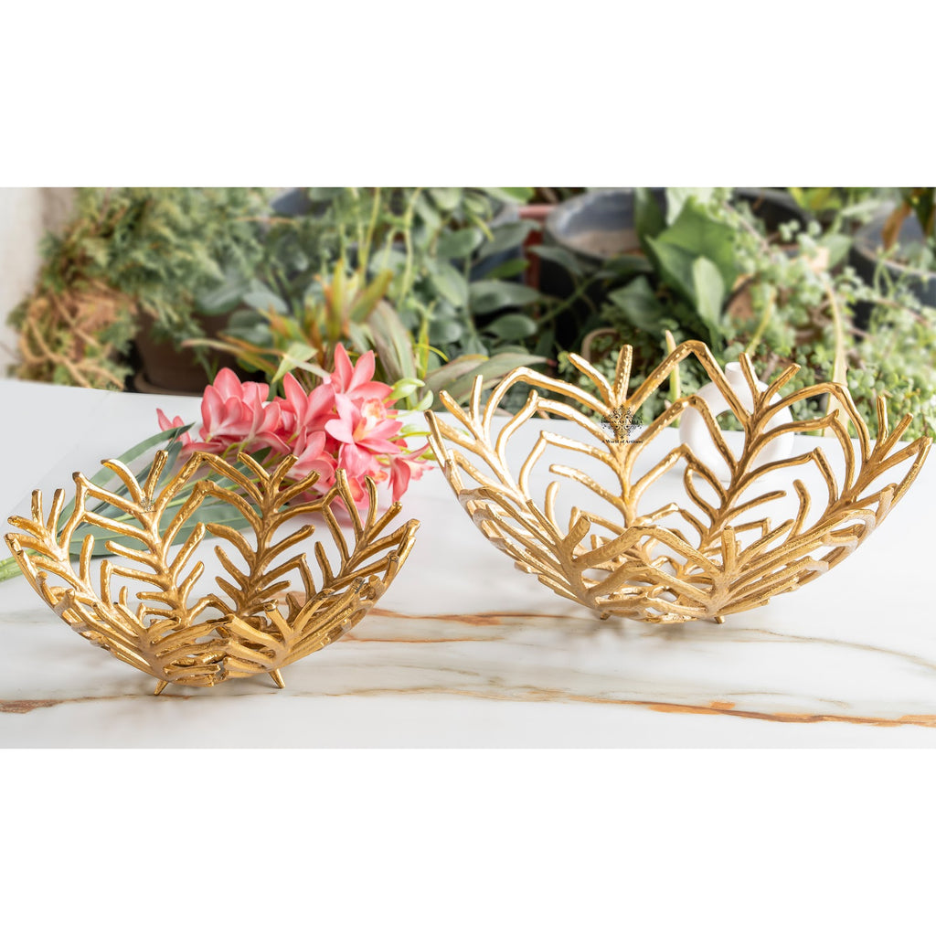 Indian Art Villa Brass Finish Decorative Cutting Basket – 12.6 Inches, Luxury Home Decor Bowl, Ideal for Fruits, Snacks, Festive Gifting