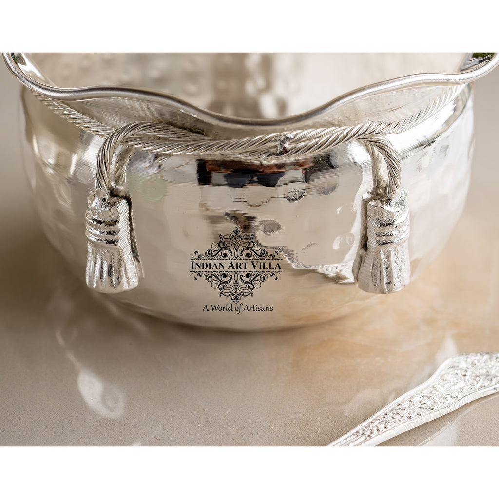 Indian Art Villa Luxury Silver-Plated Bowl with Hammered Finish & Matching Spoon – Elegant Gift Set for All Occasions