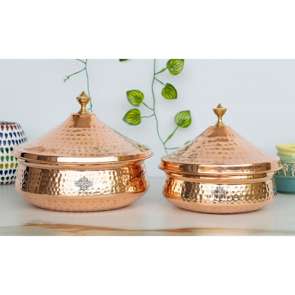 Indian Art Villa Steel Copper Handi with Copper Lid and Brass Knob, Copper Tableware