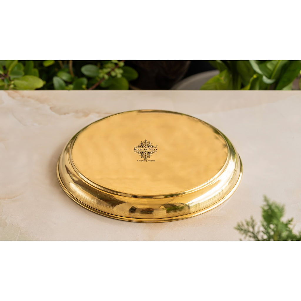 Indian Art Villa Brass Embossed Thali/Plate – Decorative Floral Design Plate for Pooja, Festivals, Gifting & Home Décor