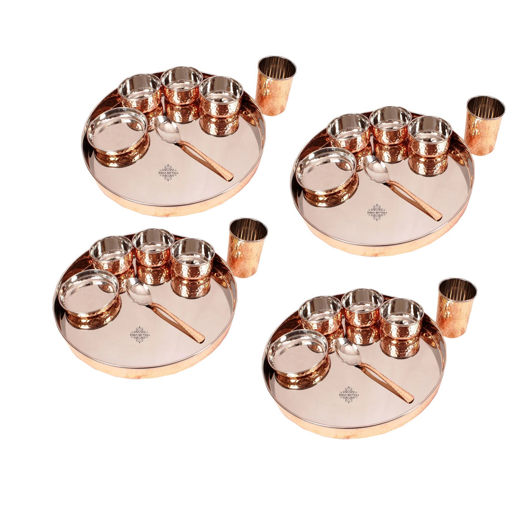 Indian Art Villa Pure Copper Steel Hammered design 7 Piece Kitchen Dinner Set