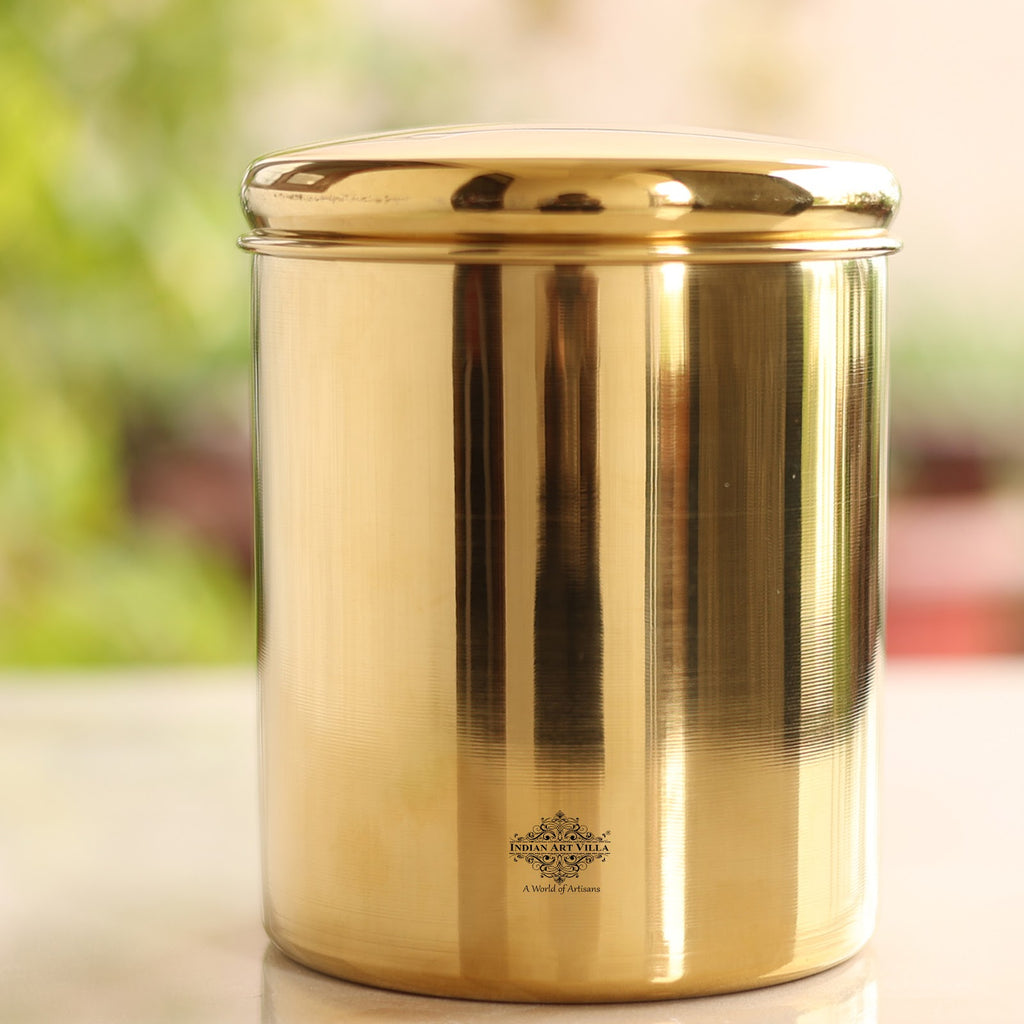 IndianArtVilla Handmade Steel Box / Dabba with Gold Plating, Storage Box, Volume -1000ml