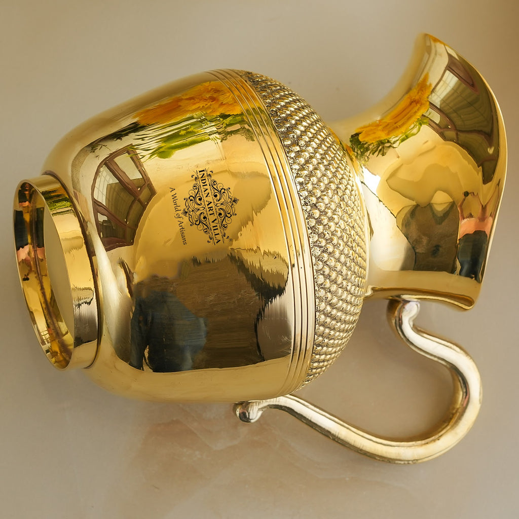 Indian Art Villa Pure Brass Jug Gold Shine Finish Dana Design, Lead Free, Drinkware, 1200 ml